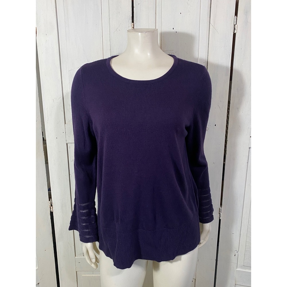 Liz Claiborne Purple Tiered Bell Sleeve Knit Sweater Womens Medium Boho Chic